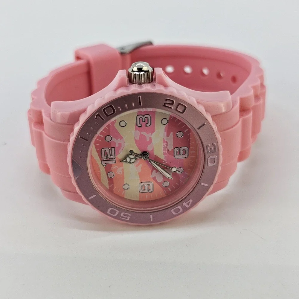 Women's Watch 36MM White Pink Dial Pink Plastic Bands NEW Battery